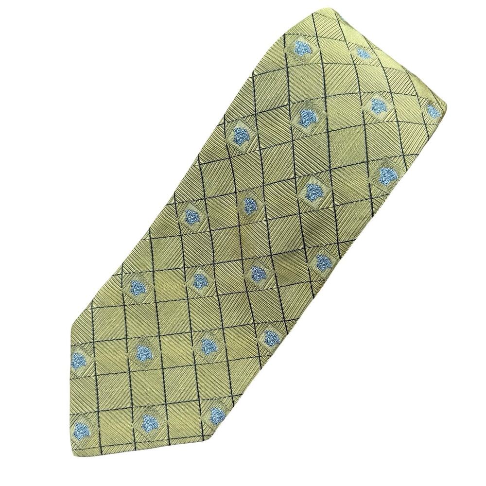 VERSACE 100% Silk Neck Tie Gold Geometric Medusa Head Logo 90s Vintage‎ 59L